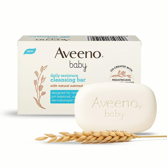 Aveeno Baby Daily Moisture Cleansing Bar 75g | With natural Oatmeal, Glycerin and Shea Butter | Co-created with Pediatricians and Dermatologists for newborn sensitive skin | pH balanced, free of soap, parabens sulfates and phthalates