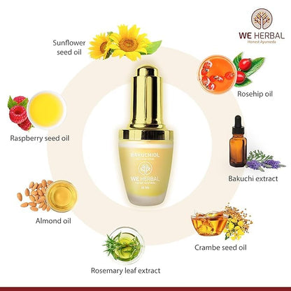 WE HERBAL Bakuchiol Anti-Ageing Serum 10ml, Natural Retinol Alternative with Rosehip & Almond Oil, Targets Acne-Causing Bacteria, Reduces Pimples, Fine Lines & Dark Spots, No Chemicals or Fragrance