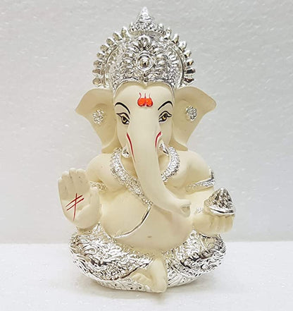 Gold Art Indiagold And Silver Plated Ganesha Idol Silver Chandan Ganesh Idol For Car Dashboard Ganesha Murti Ganpati Idol For Home Decor Puja Lord Ganesh Statue Gift For Office Desk Puja Room Figurine