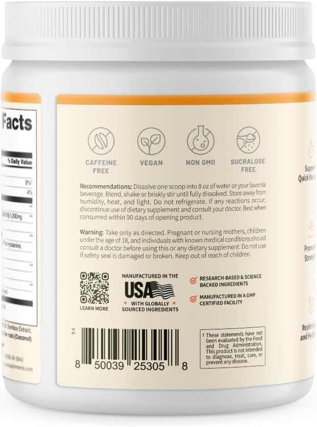 Back label of a supplement container with text and symbols