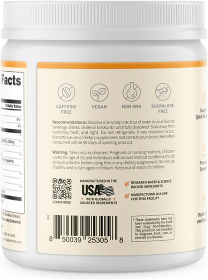 Back label of a supplement container with text and symbols