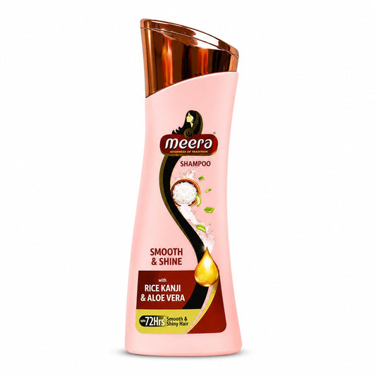 Meera Smooth & Shine Shampoo with Rice Kanji & Aloe Vera | Up to 72 Hours Smooth & Shiny Hair | Nourishes & Softens Hair | Suitable for Men & Women | 180ml