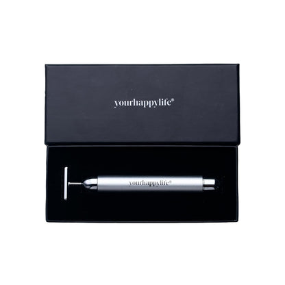 YourHappyLife Sculpt Face Roller T-Shaped electric (Battery Operated) Dermateq Silver Coated | Anti Wrinkle Massager for Forehead, Eye, Neck & Collar Bone (Silver Colour) | Skin Elasticity, De-Puff.