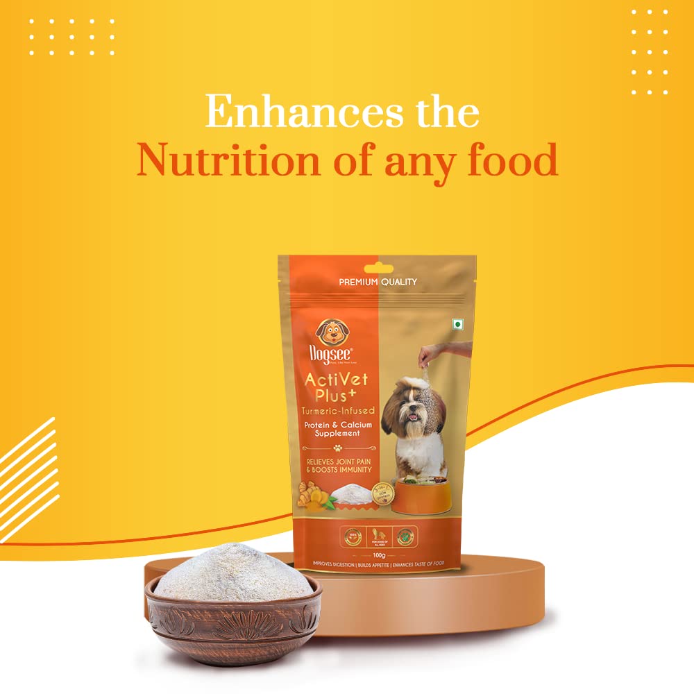 Dogsee Activet Plus+ Turmeric - 100g | Protein & Calcium Supplement | Enhances The Taste of Food