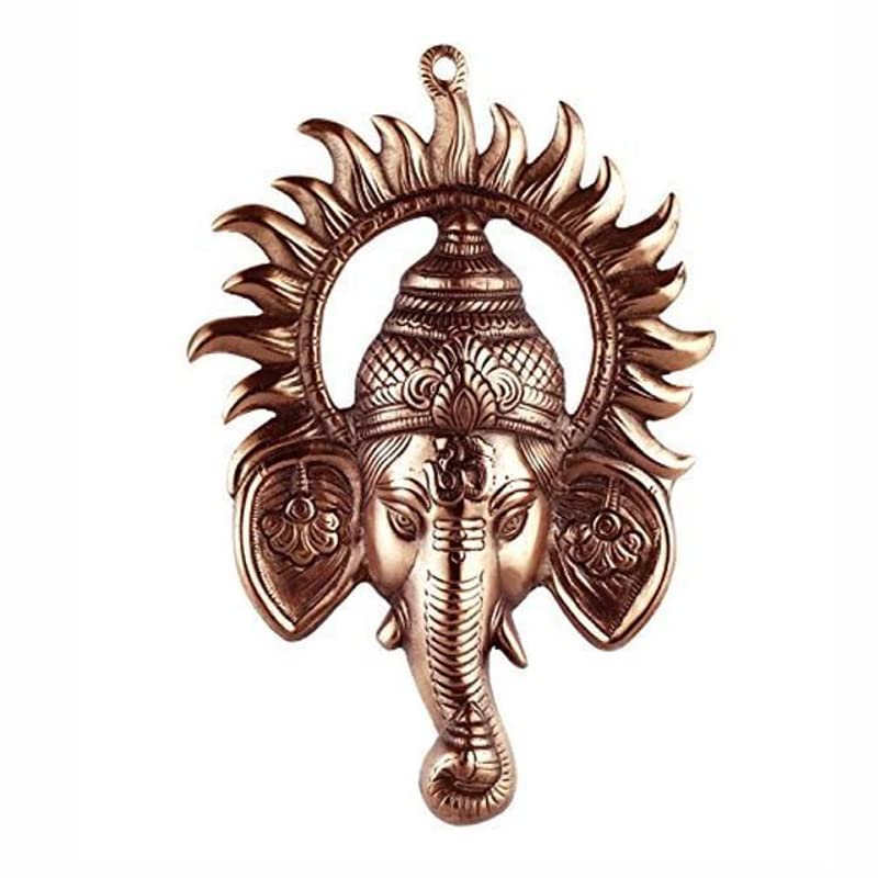 Copper Ganesha ji Statue,Ganpati Wall Hanging Sculpture Lord Ganesh Idol Showpiece for Entrance Door Living Room