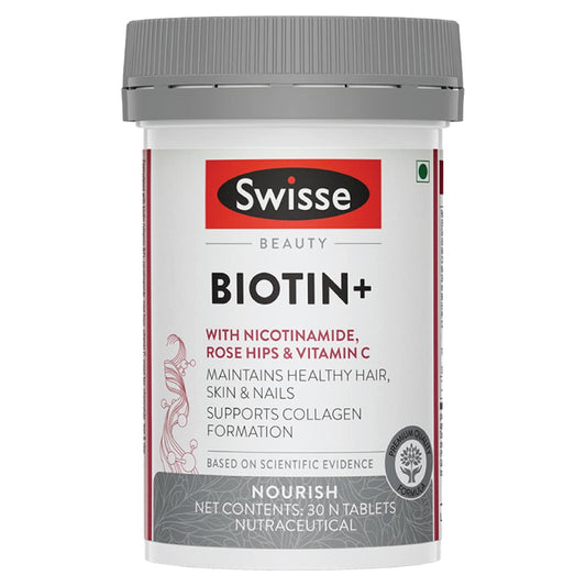 Zephivo Swisse Biotin+ New Improved Formula with 100% RDA of Biotin (Manufactured In Australia) Boosts Keratin Levels, Reduce Hair Loss and Promote Regrowth with Nicotinamide, Rose Hips & Vitamin C For Healthy Hair, Skin & Nails For Both Men & Women (30 Tablets)