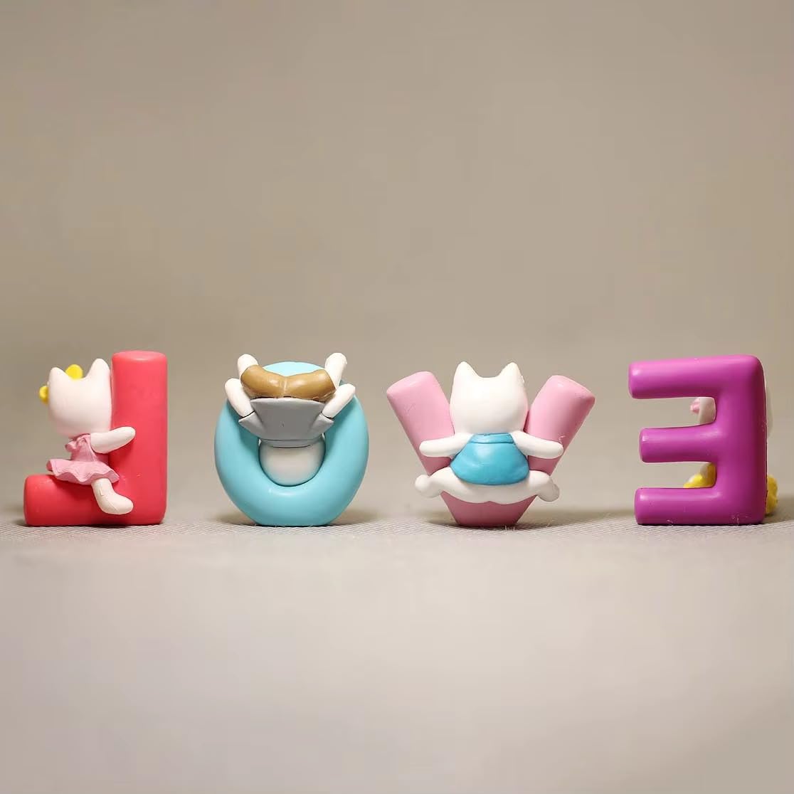 ascension Multicolor Love Alphabet Cat Dolls Love Animated Characters Showpiece Love Alphabet for Expressing Best Choice for Girlfriend, Boyfriend, Husband, Wife Love Miniature Adventure Showpiece