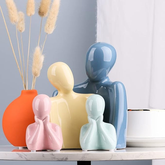THE SACRED GIFTS Couple Family Statue | Ceramic Thinker Sculpture | Home Decor Items for Living Room Show Piece | Table Artifact (Multicolor | Set of 4)