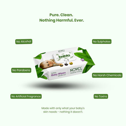 Novel Baby Wet Wipes 80 Wipes x Pack of 3 (240 Wipes) | Aloe Vera, Chamomile, Vitamin E Enriched | pH Balanced, Alcohol, Hypoallergenic & Paraben-Free | Soft Gentle Baby Wipes with Lid