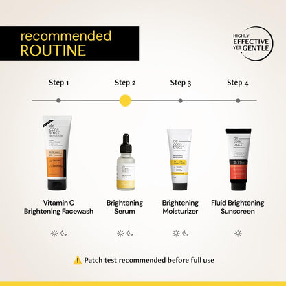 Skincare routine with products and steps on a white background