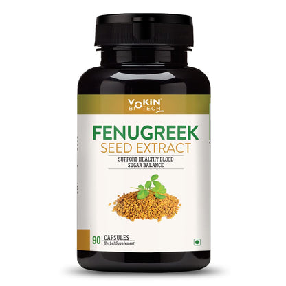 Bottle of Vokin Biotech Fenugreek Seed Extract on a white background