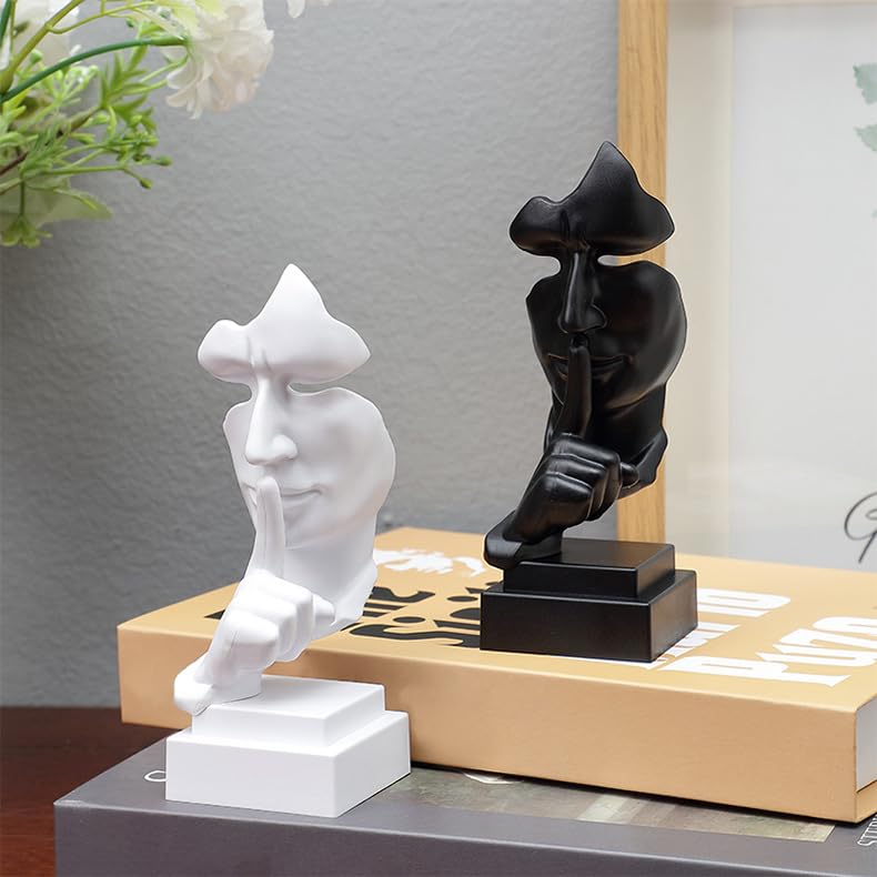 Thinker Statue, Keep Silence Statue - Modern Sculpture Design | Statues of Men Abstract Sculpture Decorative Objects, Table Top Decor for Livingroom Home Decor, Office Study (White)