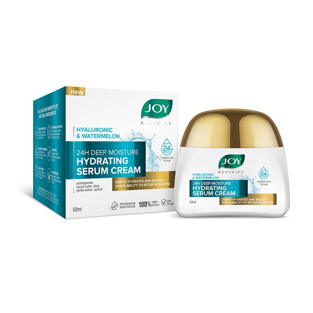 Joy Revivify Hyaluronic & Watermelon 24H Deep Moisture Hydrating Serum Cream | Deep Moisturizing Cream | Silky Smooth Feel | Vitamin A, C, E & B6 | Cocoa Butter – 50 ml