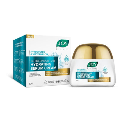 Joy Revivify Hyaluronic & Watermelon 24H Deep Moisture Hydrating Serum Cream | Deep Moisturizing Cream | Silky Smooth Feel | Vitamin A, C, E & B6 | Cocoa Butter – 50 ml