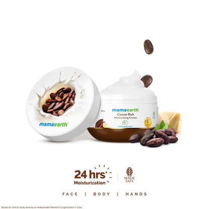 Mamaearth Cocoa Rich Moisturizing Cream with Cocoa Butter & Vitamin E for Deep Nourishment - 50 g | 24 Hrs Long-lasting Moisturization | For Face, Hand & Body | Non-Greasy & Quick Absorbing