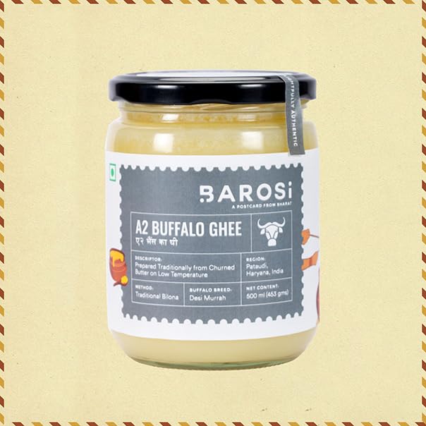 Barosi Premium Buffalo Ghee | Vedic Bilona Method | Churned From Curd | Pure & Natural | Farm Made In Small Batches | Glass Jar Packing