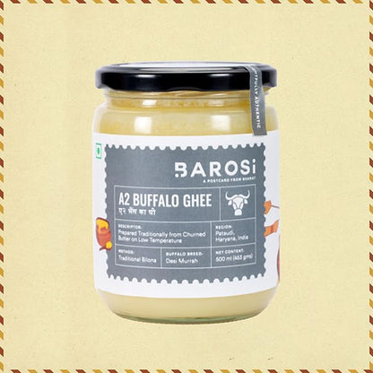 Barosi Premium Buffalo Ghee | Vedic Bilona Method | Churned From Curd | Pure & Natural | Farm Made In Small Batches | Glass Jar Packing