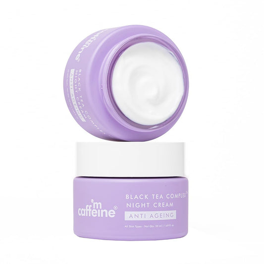 Purple night cream jar with white lid on a white background