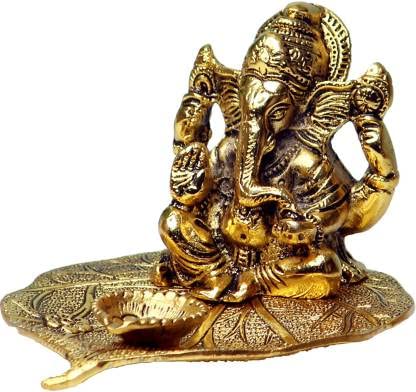 Leaf Ganesh god Idol Decorative murti with Diya Decorative Showpiece for car and Home Temple