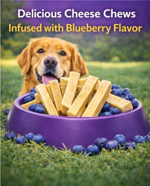 LeafyPaws Himalayan Cheese Chew Dog Treats (95g) | 100% Natural Long Lasting Yak Milk Chews for Medium & Large Dogs (25kg+) | Lactose Free, Grain Free, No Preservatives, Dental Support (Blueberry)