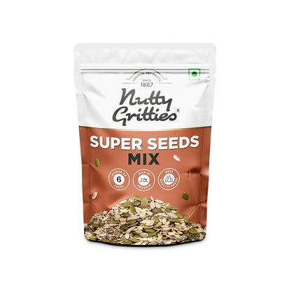Nutty Gritties Premium Super Seed Trail Mix 200g | 6 Super Seeds in 1 Mix – Flax, Chia, Sesame, Sunflower, Watermelon & Pumpkin | High Protein & Fibre | Healthy Snack | Resealable Pouch