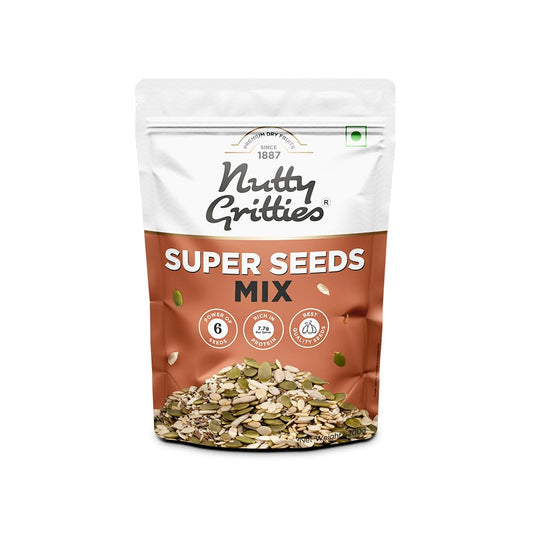 Nutty Gritties Premium Super Seed Trail Mix 200g | 6 Super Seeds in 1 Mix – Flax, Chia, Sesame, Sunflower, Watermelon & Pumpkin | High Protein & Fibre | Healthy Snack | Resealable Pouch