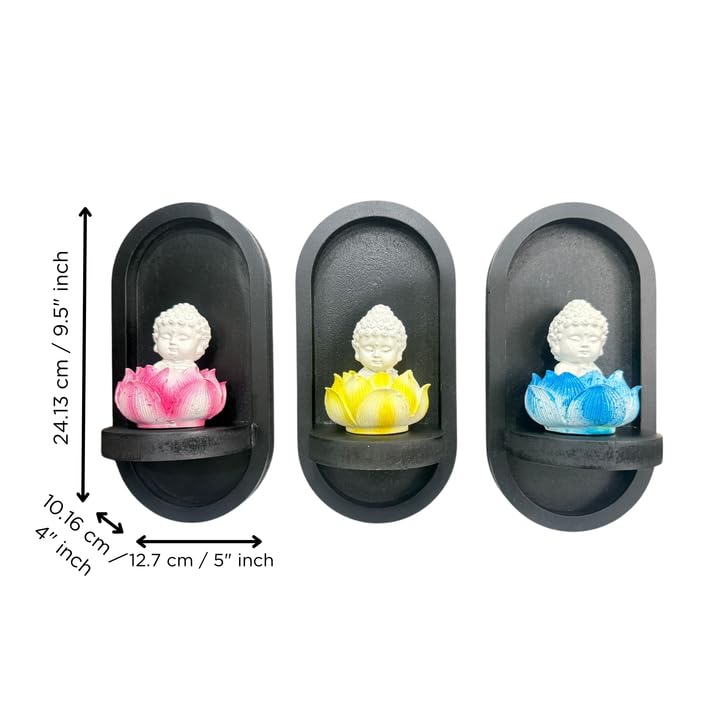 eCraftIndia Set of 3 White Lord Buddha Idols in Lotus Base | Baby Buddha Statues for Car Dashboard Office Home Decor | Gift for Diwali Housewarming Birthday