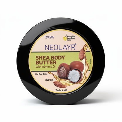 NEOLAYR SHEA BODY BUTTER 200 GM - Neolayr Pro Shea Body Butter with Sweet Almond Oil, richly nourishes dry, dehydrated skin, giving way to soft and supple skin