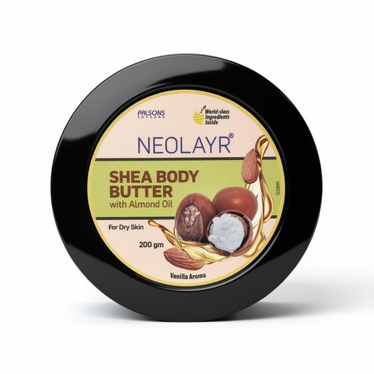 NEOLAYR SHEA BODY BUTTER 200 GM - Neolayr Pro Shea Body Butter with Sweet Almond Oil, richly nourishes dry, dehydrated skin, giving way to soft and supple skin