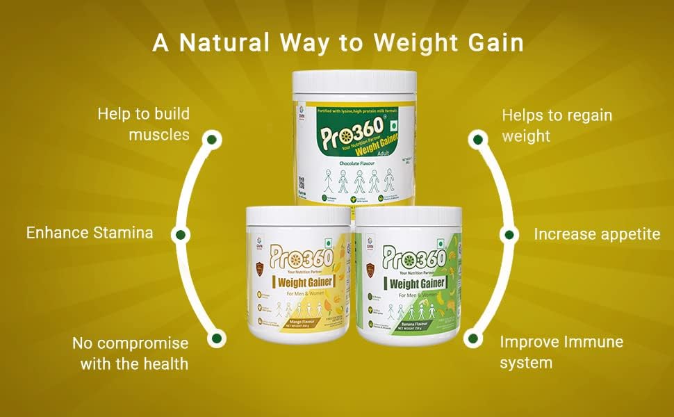 Pro360 Weight Gainer High Protein Powder - Calorie Rich Complete Nutritional Supplement - Triple Protein Source with 25 Vital Nutrients for Unisex - 250 grams (Banana)