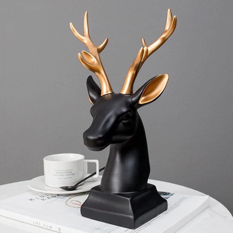 Deer Showpiece Figurines for Home Decor Living Room Decoration Modern Animal Figurines for Home Decor (11'', Black, Resin)