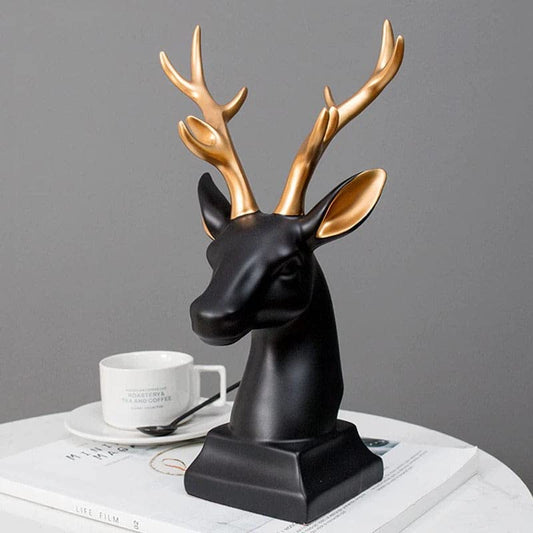 Deer Showpiece Figurines for Home Decor Living Room Decoration Modern Animal Figurines for Home Decor (11'', Black, Resin)