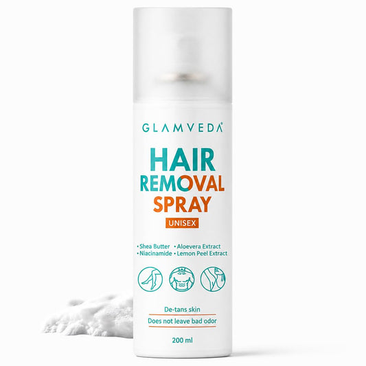 Glamveda Hair Removal Spray with Aloe Vera Extract | Painless Body Hair Remover for Men & Women | Helps Leave Skin Soft & Smooth | Suitable for Chest, Arms, Legs & Underarms | 200 ml