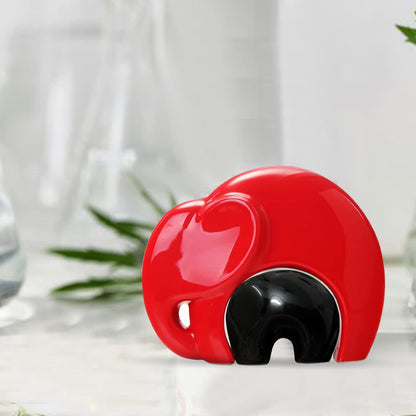 Xtore Home Décor Lucky Charm Elephant Mother & Child | Piano Finish Ceramic Figures - (Set of 2 piece, Red and Black)