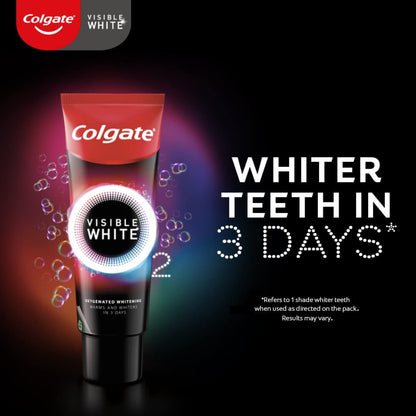 Colgate Visible White O2, Teeth Whitening Toothpaste, Peppermint Sparkle, 50g & Colgate Slim Soft Charcoal Toothbrush (Buy 2 Get 2 Free) - 4 Pcs
