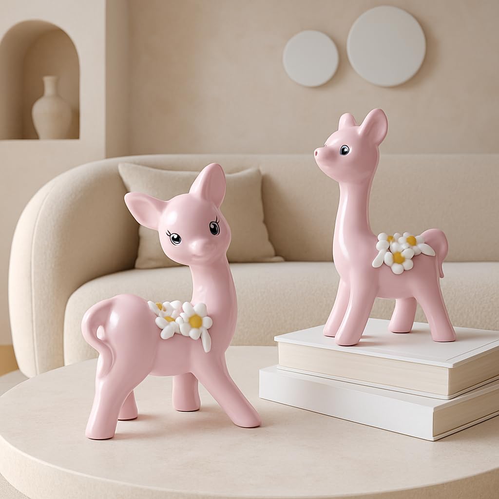 Modern Fox Pair Ceramic Art Figurine | Beautiful Home Decor (Pack of 2, Pink)