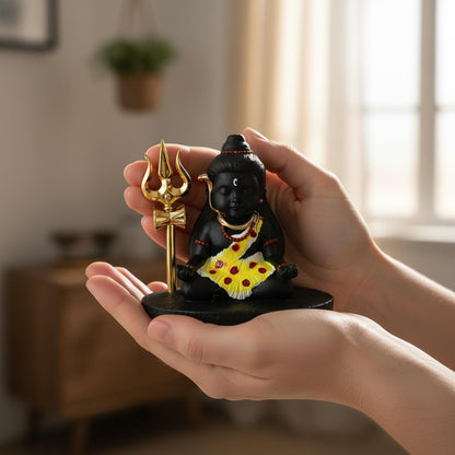 Bal Shiva Idol for Home Decor | Meditating Mahadev Statue with Trishul for Puja Room, Temple & Spiritual Gift