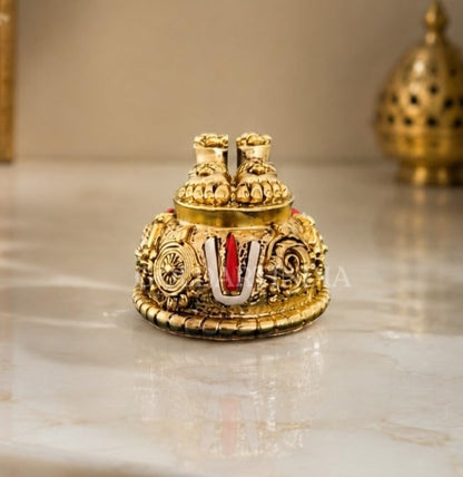 Gold Art India Lord Balaji Charan Paduka 24 kt Gold Matte Finish Vishnu Charan Paduka for Pooja Room/Balaji for car Venkateswara Swamy Feet with Shanku Chakra Namam Best Gifting