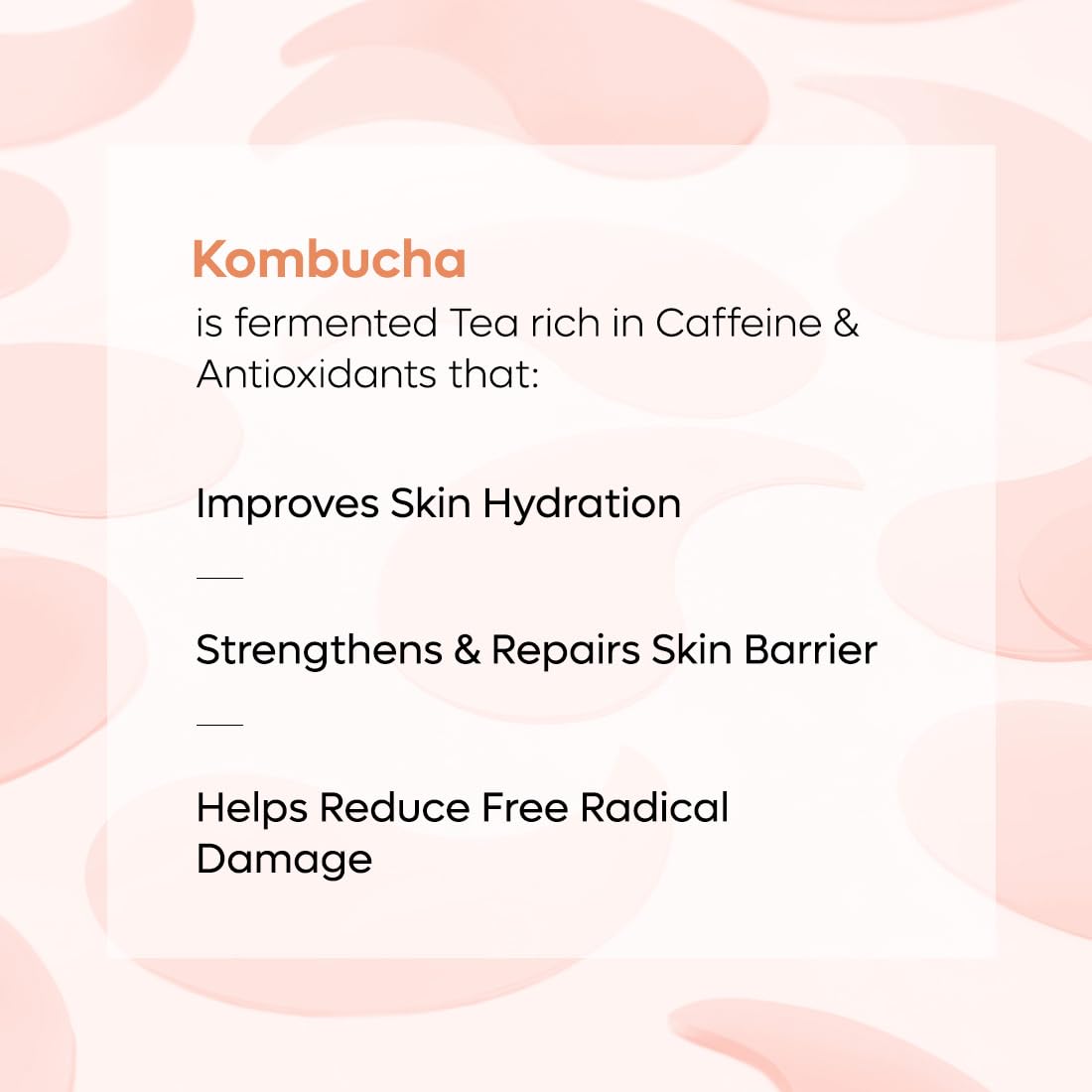 Text about kombucha's benefits for skin on a pink background
