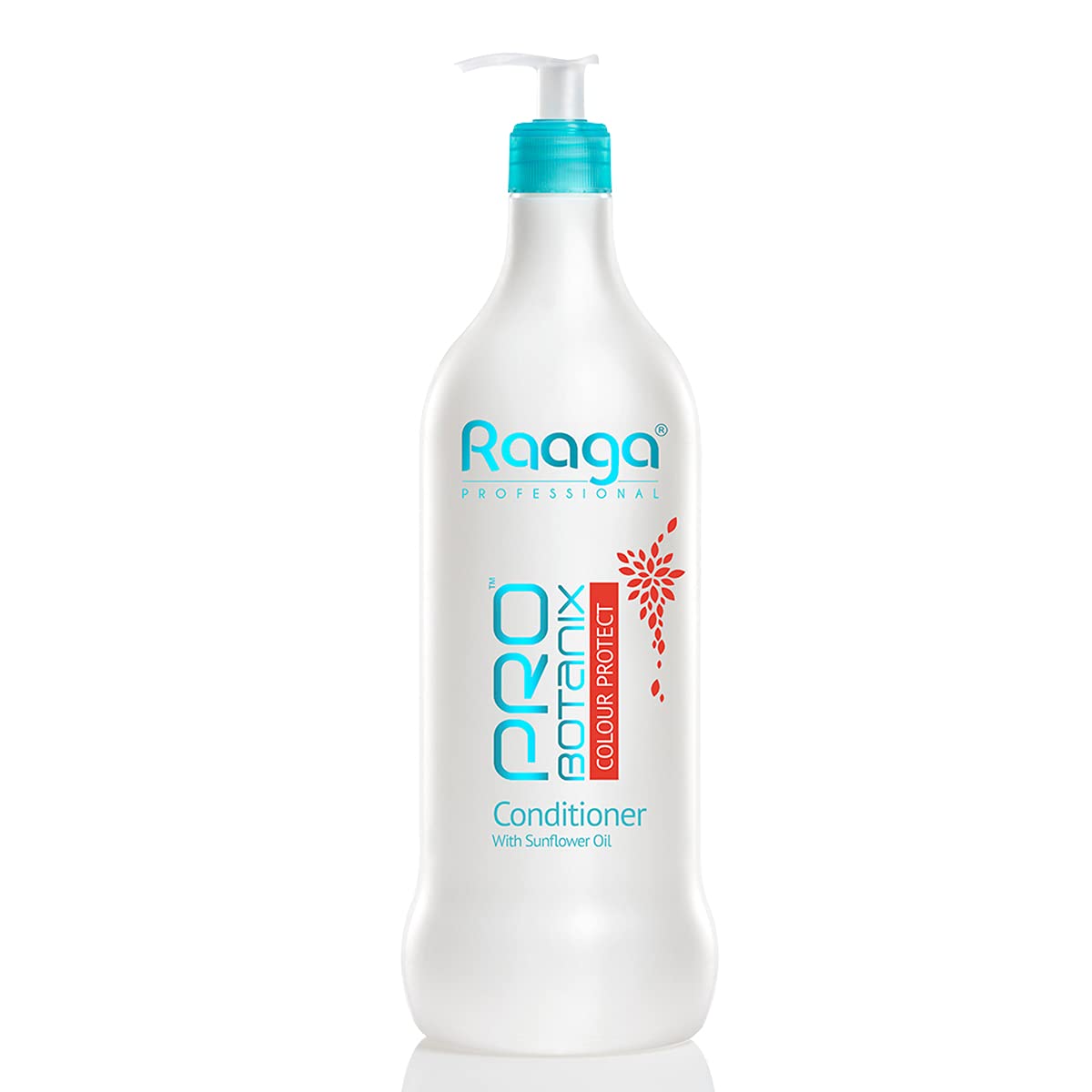 Raaga conditioner bottle with pump on a white background