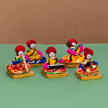 JH Gallery Recycled Material Rajasthani Musician Bawla Puppets Idol (7x28 cm Multicolor) -5 Piece (Male Puppets)