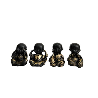 Set of 4 Meditating Monk Baby Buddha Idols | See Hear Speak Pray No Evil Figurines for Home Decor, Living Room, Office Desk | Decorative Spiritual Showpiece Gift Set
