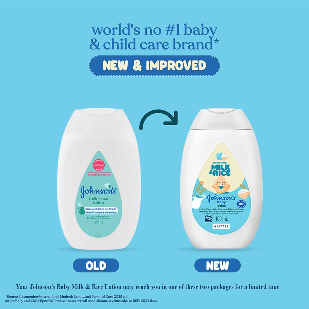 Johnson's Baby Milk and Rice Lotion, 100ml, White