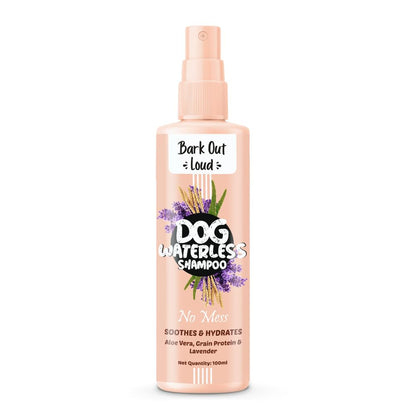 Bark Out Loud - Waterless Dry Dog Shampoo | Aloe Vera, Milk Protein, Lavender & Chamomile | Anti-Bacterial, Itch Relief, Hydrating Coat Dog Dy Bath, Shamppo for Dogs(100ml)