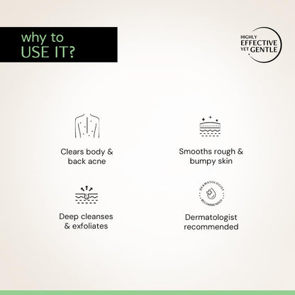 Product packaging with icons and text highlighting features on a light beige background