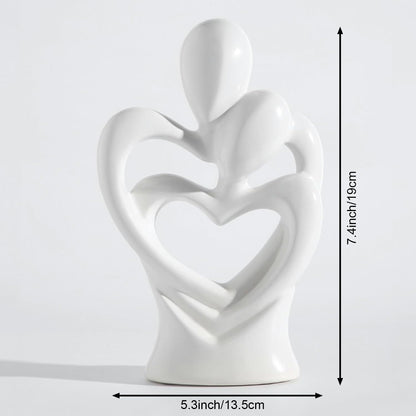 Hugging Couple Sculptures Ceramic Heart Shape Romantic Couple Statue Family Figurine Decorative Showpiece For Valentine Gift Living Room House Warming Anniversary Office & Home Decor (White)