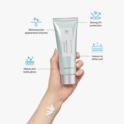 THANKYOU FARMER Sun Project Light Sun Essence SPF50+ PA+++ (120 ML) Korean Sunscreen Essence, Hydrating, Lightweight, No White Cast, UV Protection, Soothes & Moisturises for All Skin Types