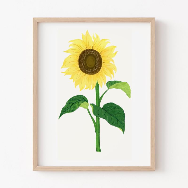 Sunflower Botanical Wall Painting| Modern Art Painting for Living Room Bed Room and Office | 11 x 14 inches (Natural Frame)