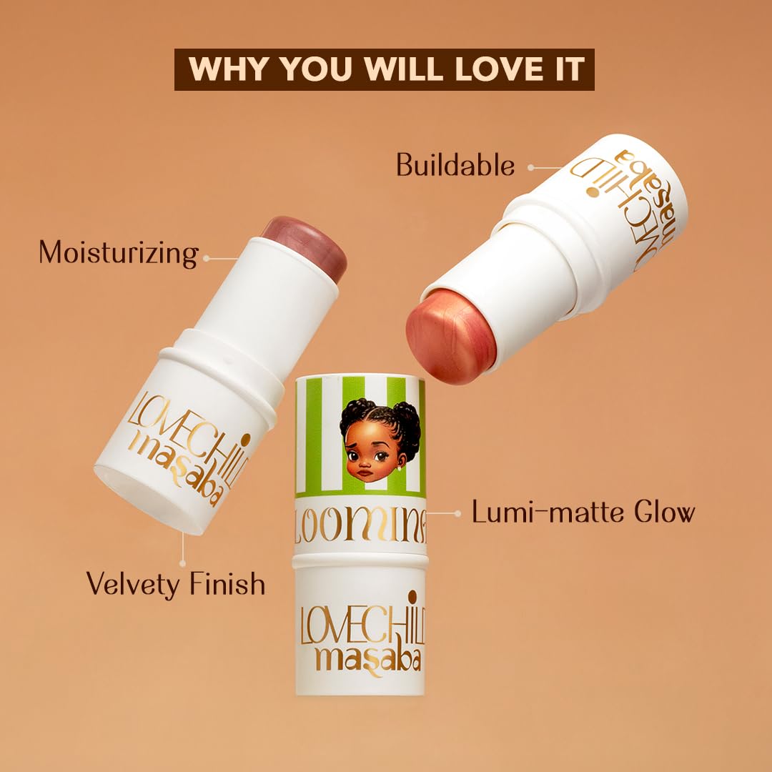 LoveChild Mini Masaba Bloominator Makeup Stick, Lumi-Matte Creamy Blush with Illuminator, Hydrating Shea Butter, Velvety Finish, Buildable, Richly Pigmented, Giggle (Light Pink) 7.5g