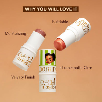 LoveChild Mini Masaba Bloominator Makeup Stick, Lumi-Matte Creamy Blush with Illuminator, Hydrating Shea Butter, Velvety Finish, Buildable, Richly Pigmented, Giggle (Light Pink) 7.5g